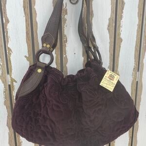 Lucky Brand Purple Velvet Brocade Leather Strap Bag New with Tags